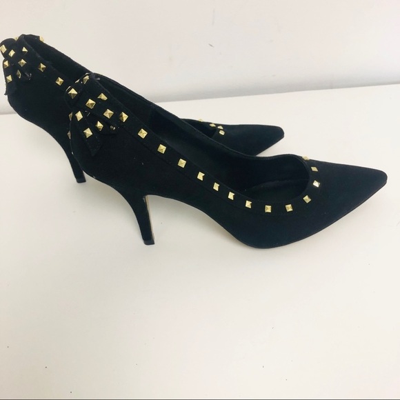 Ellie Black suede heels with gold studs 8.5M‎ - Picture 2 of 8